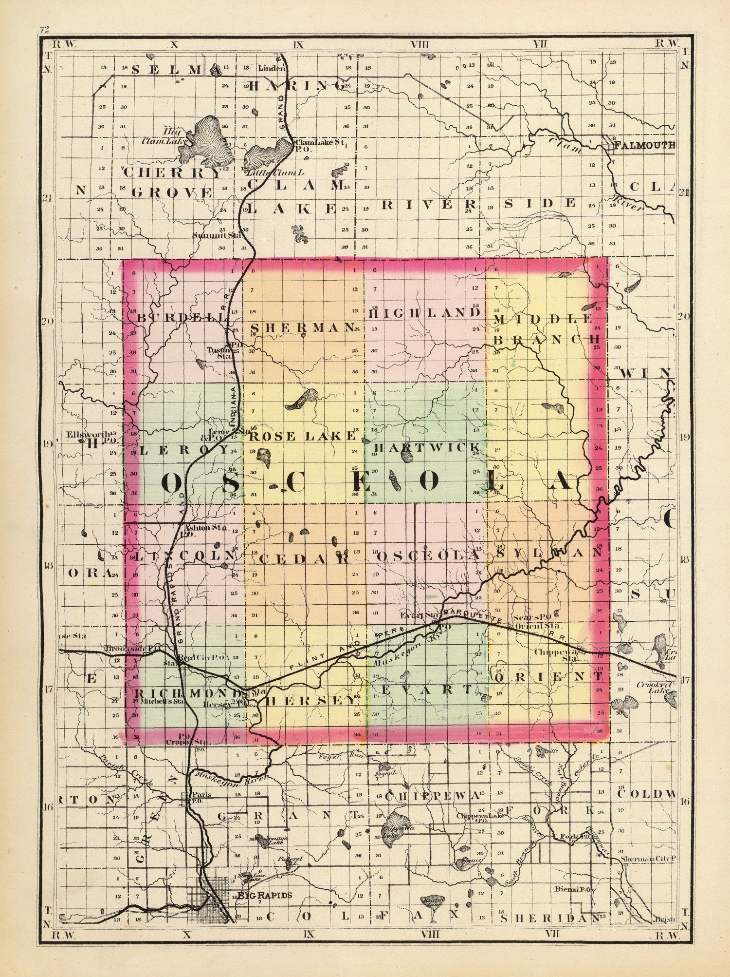 Vintage Map of Osceola County, Michigan 1873