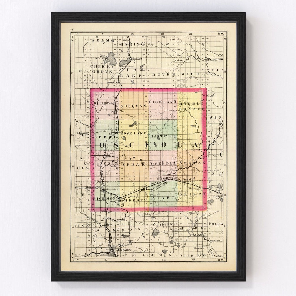 Vintage Map of Osceola County, Michigan 1873