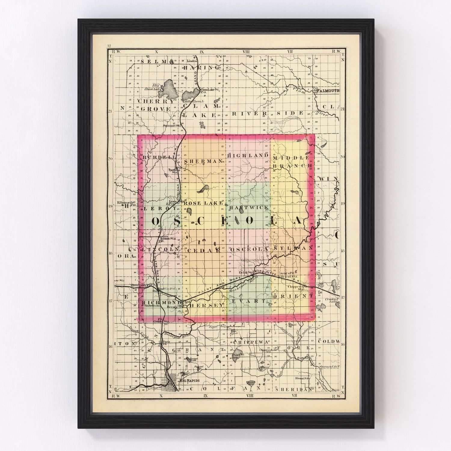 Vintage Map of Osceola County, Michigan 1873