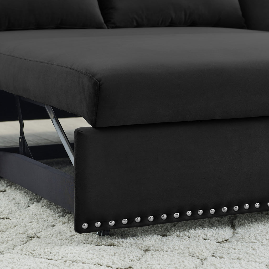 MH' Sleeper Sofa Bed w/USB Port, 3-in-1 adjustable sleeper with pull-out bed, 2 lumbar pillows and side pocket, soft velvet convertible sleeper sofa bed, suitable for living room bedroom
