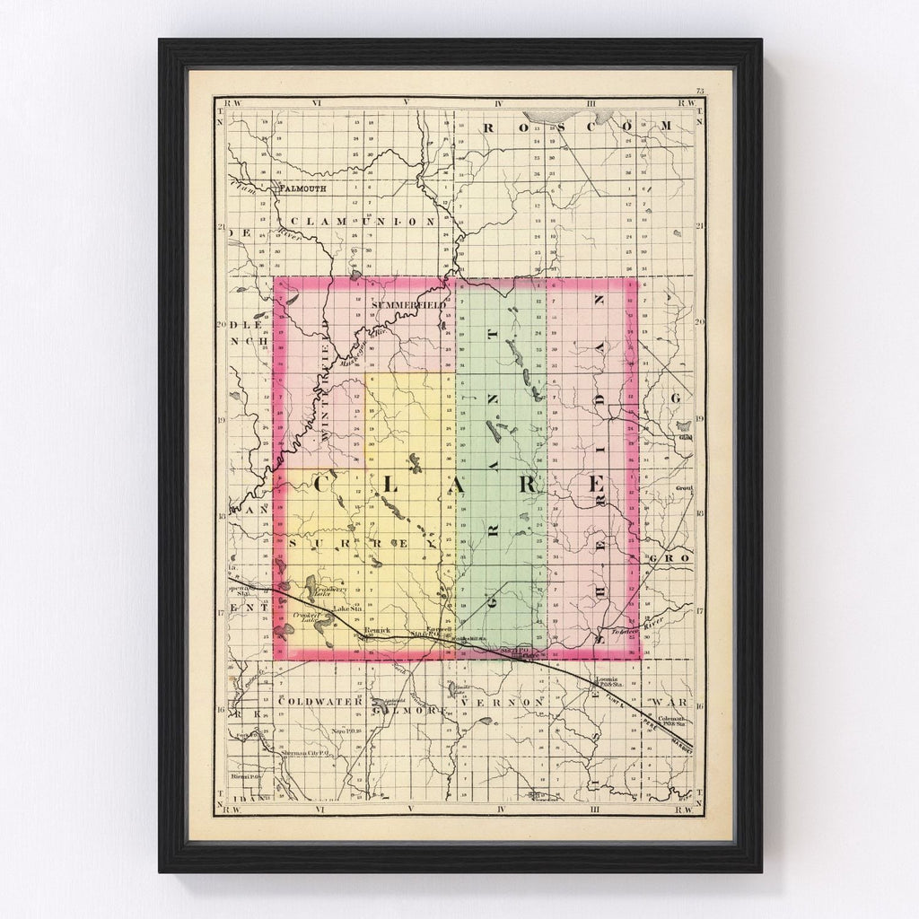 Vintage Map of Clare County, Michigan 1873