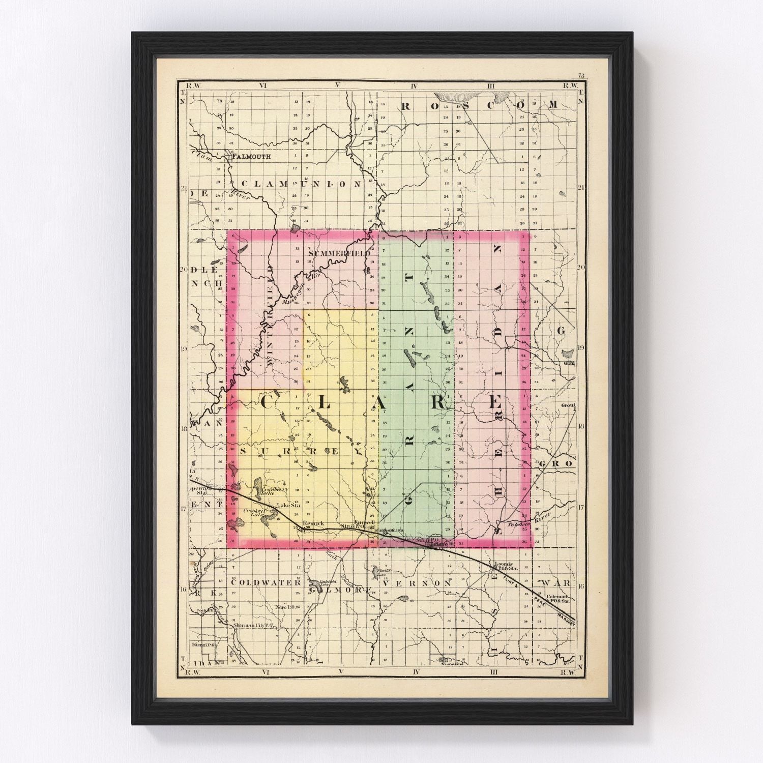 Vintage Map of Clare County, Michigan 1873