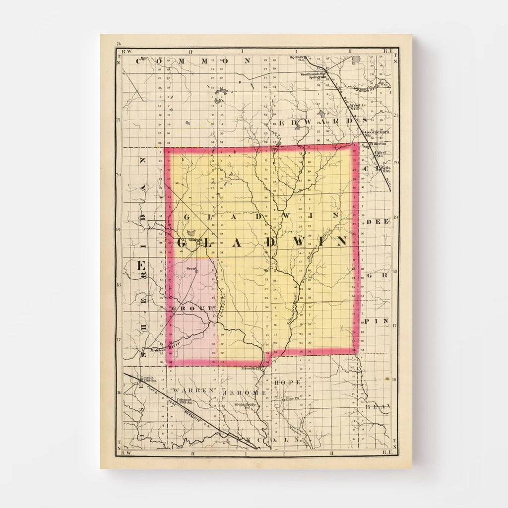 Vintage Map of Gladwin County, Michigan 1873