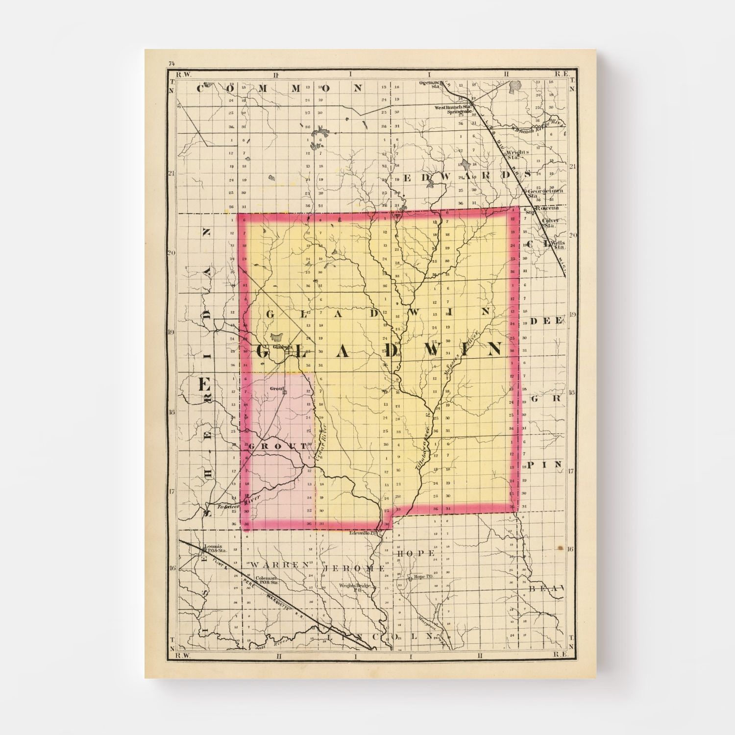 Vintage Map of Gladwin County, Michigan 1873