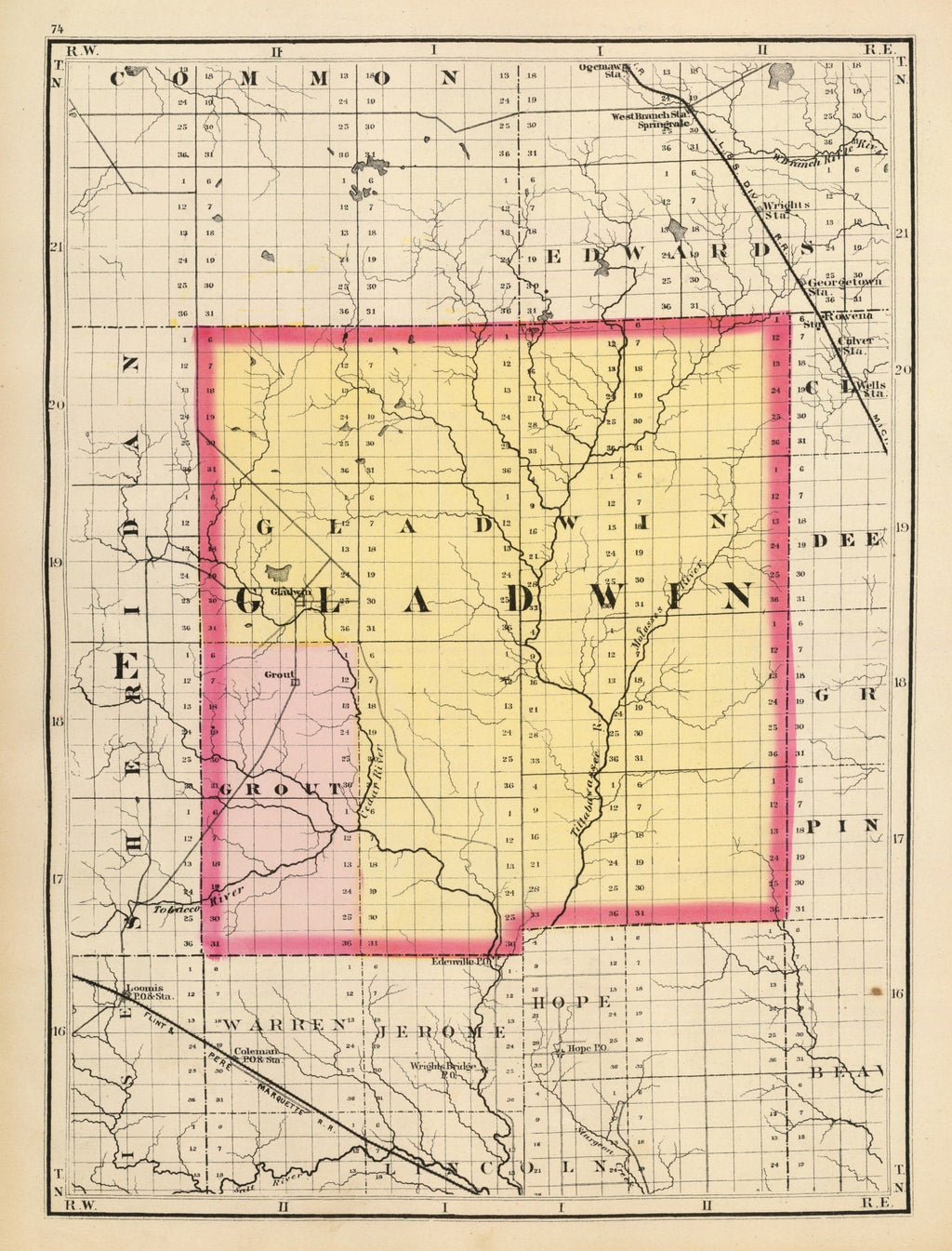 Vintage Map of Gladwin County, Michigan 1873