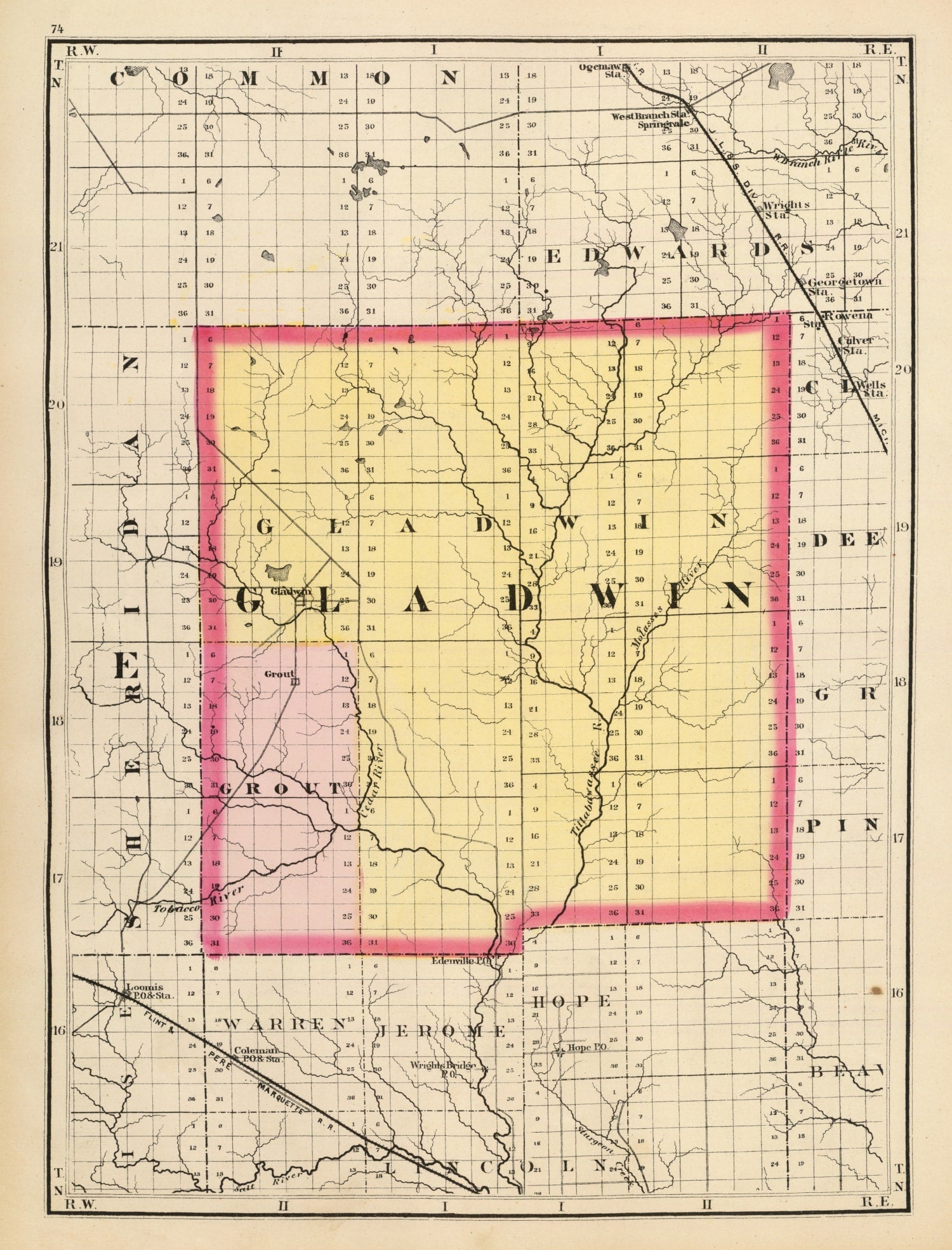 Vintage Map of Gladwin County, Michigan 1873