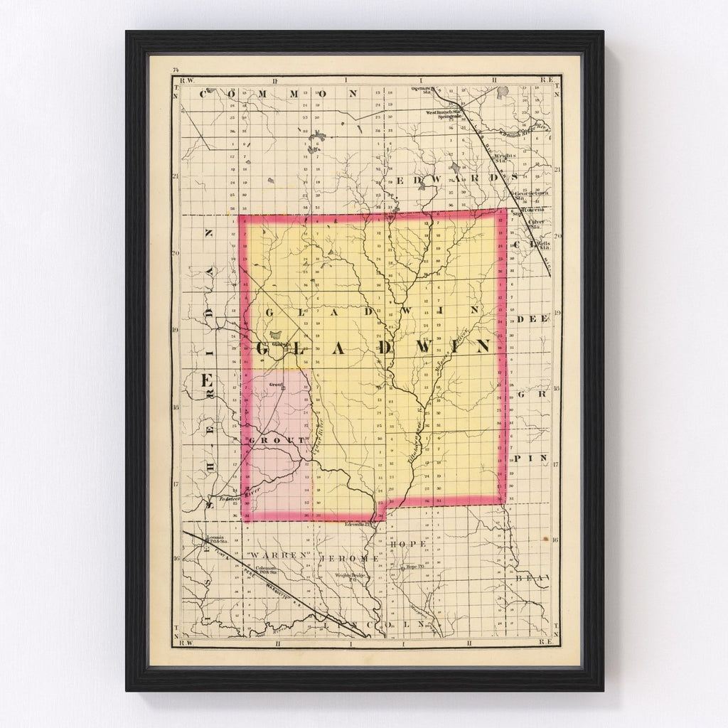 Vintage Map of Gladwin County, Michigan 1873