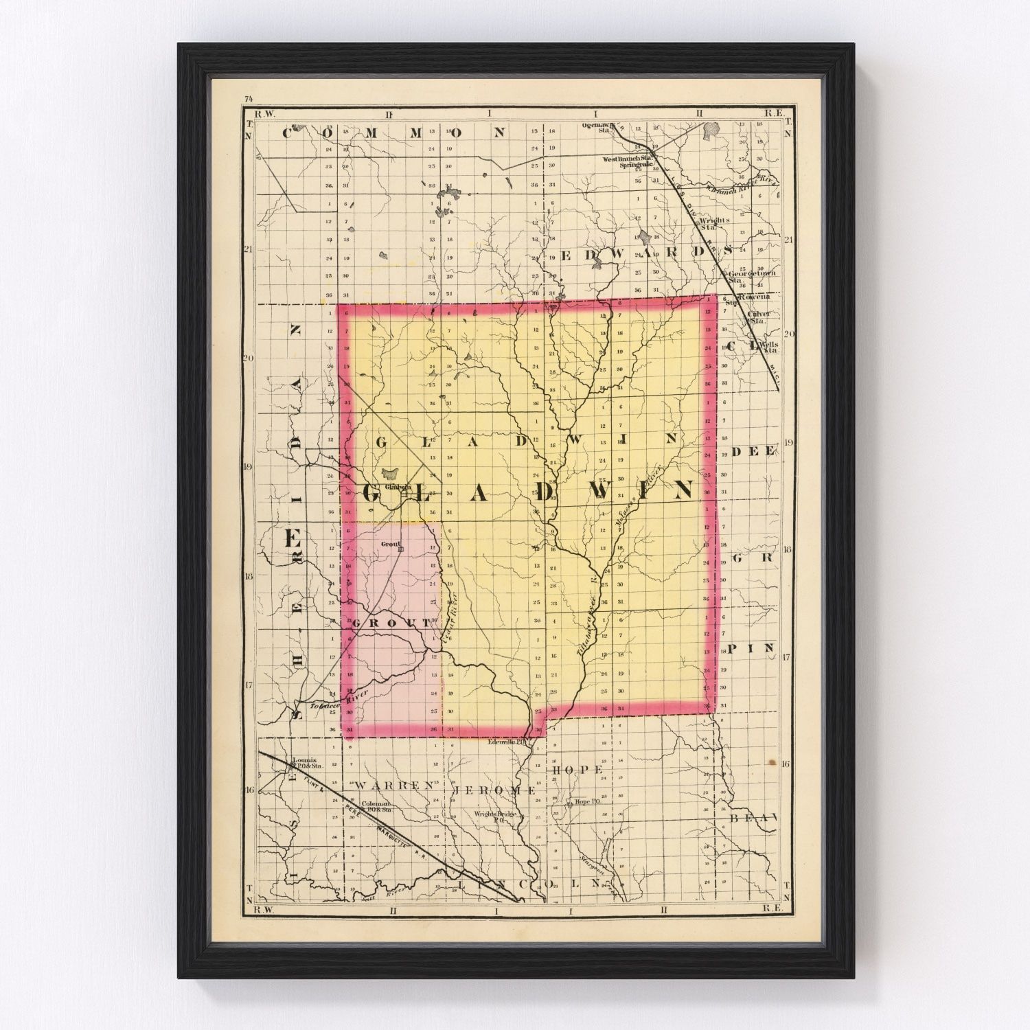 Vintage Map of Gladwin County, Michigan 1873