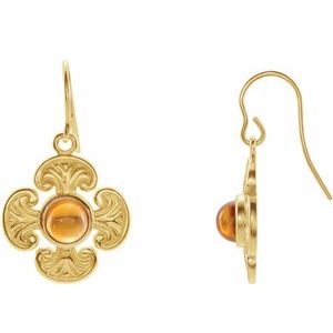 14K Yellow Gold Natural Citrine Maltese Cross Earrings