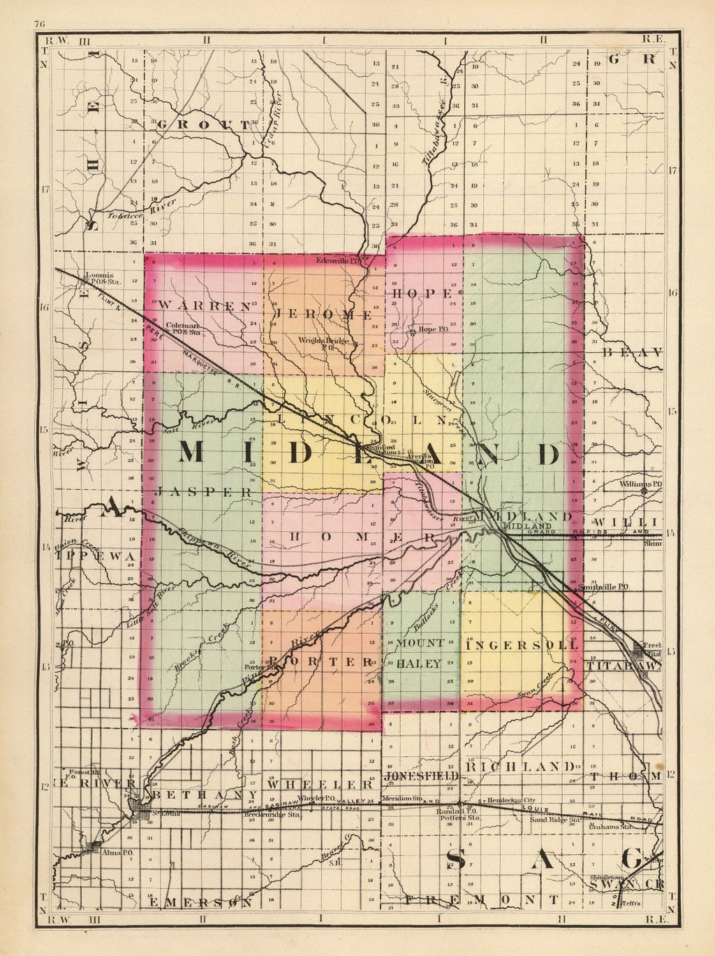 Vintage Map of Midland County, Michigan 1873