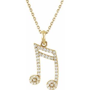 14K Yellow Gold 1/5 CTW Natural Diamond Double Sixteenth Note 16" Necklace