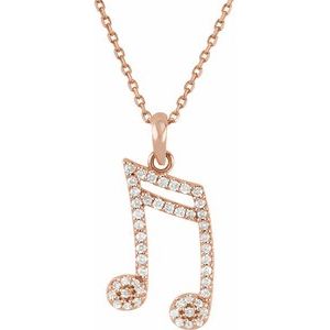 14K Rose Gold 1/5 CTW Natural Diamond Double Sixteenth Note 16" Necklace