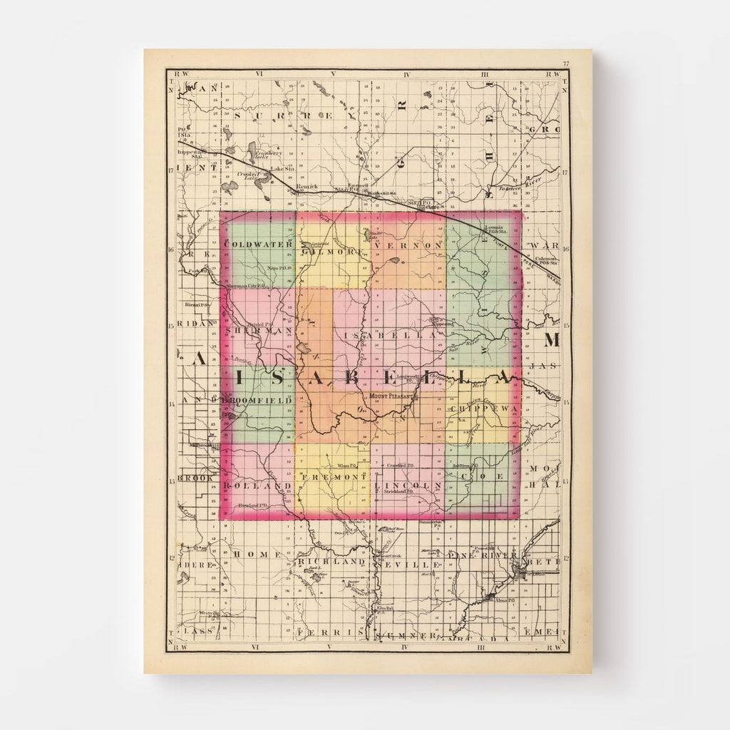 Vintage Map of Isabella County, Michigan 1873