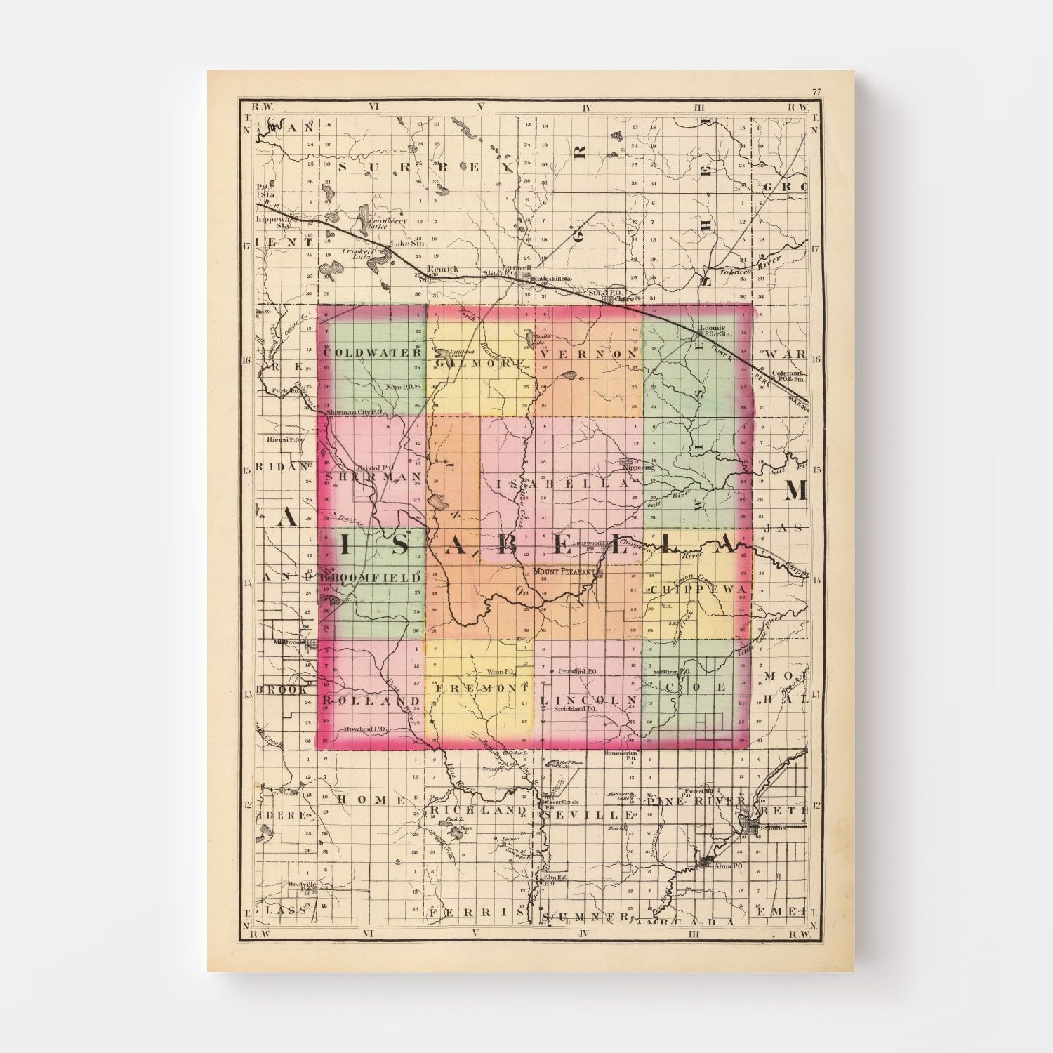 Vintage Map of Isabella County, Michigan 1873