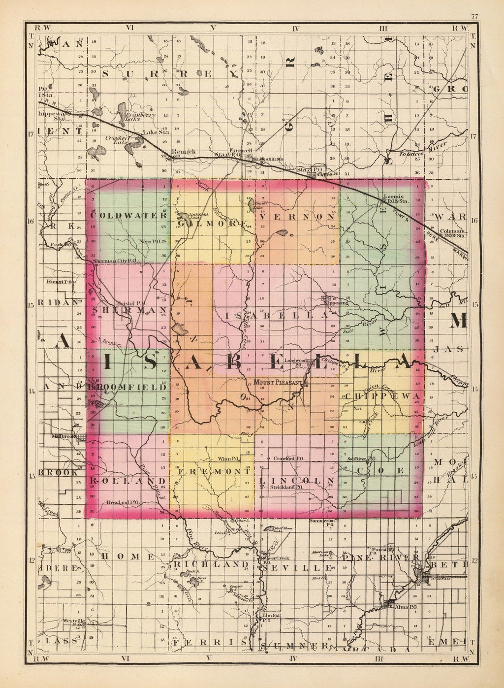 Vintage Map of Isabella County, Michigan 1873