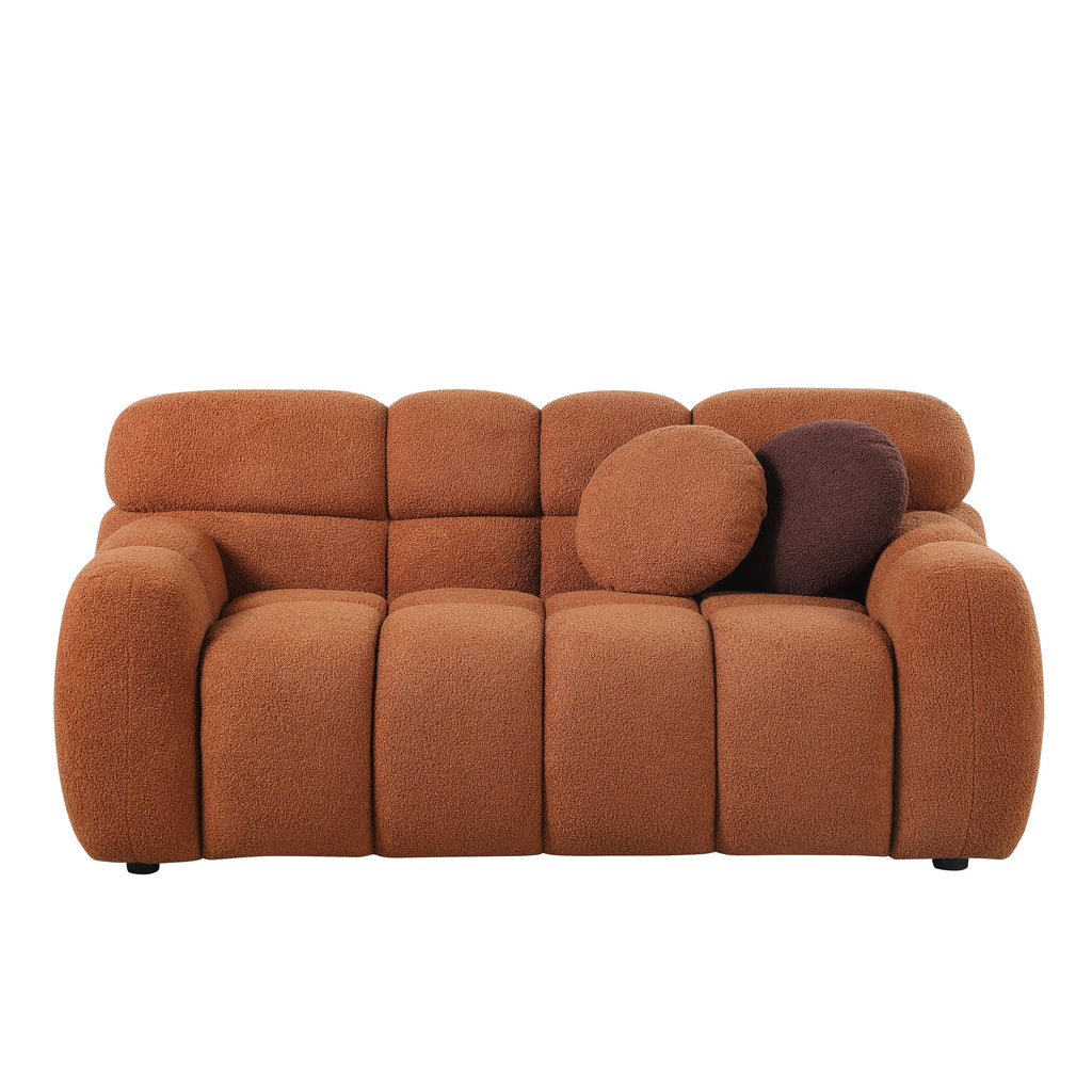 64.98 length ,35.83' deepth ,human body structure for USA people,  marshmallow sofa,boucle sofa ,2  seater,  LIGHT BROWN BOUCLE