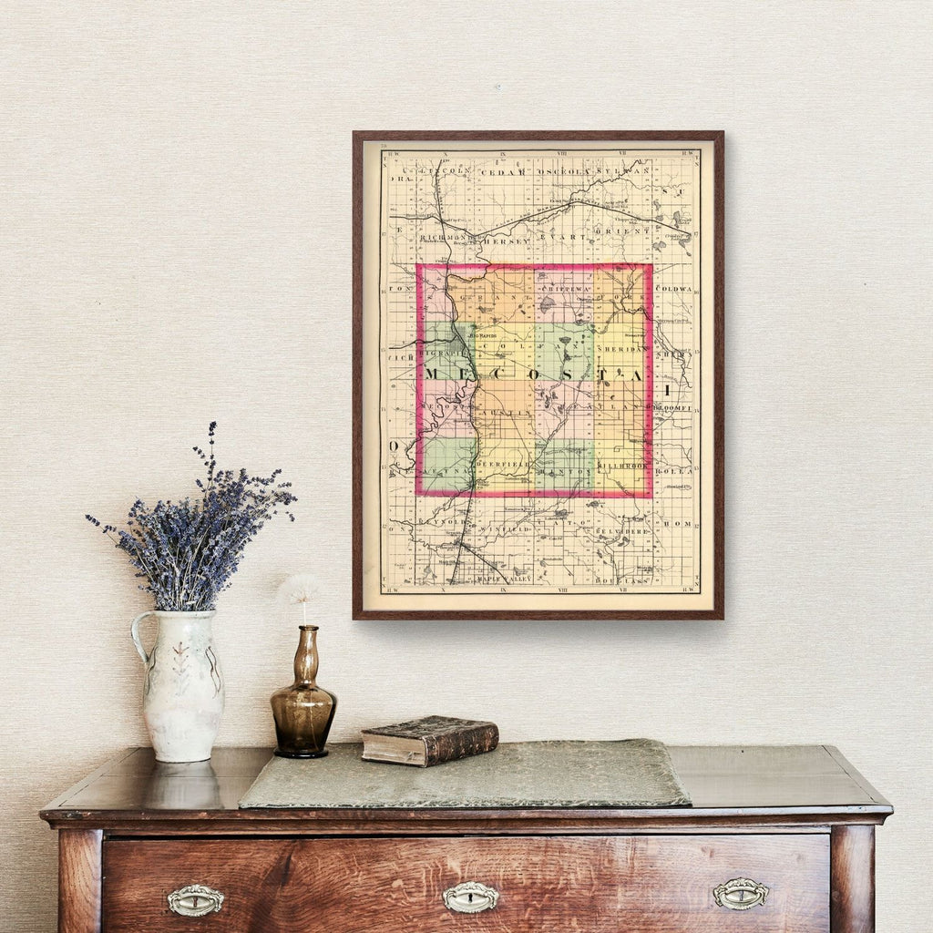 Vintage Map of Mecosta County, Michigan 1873