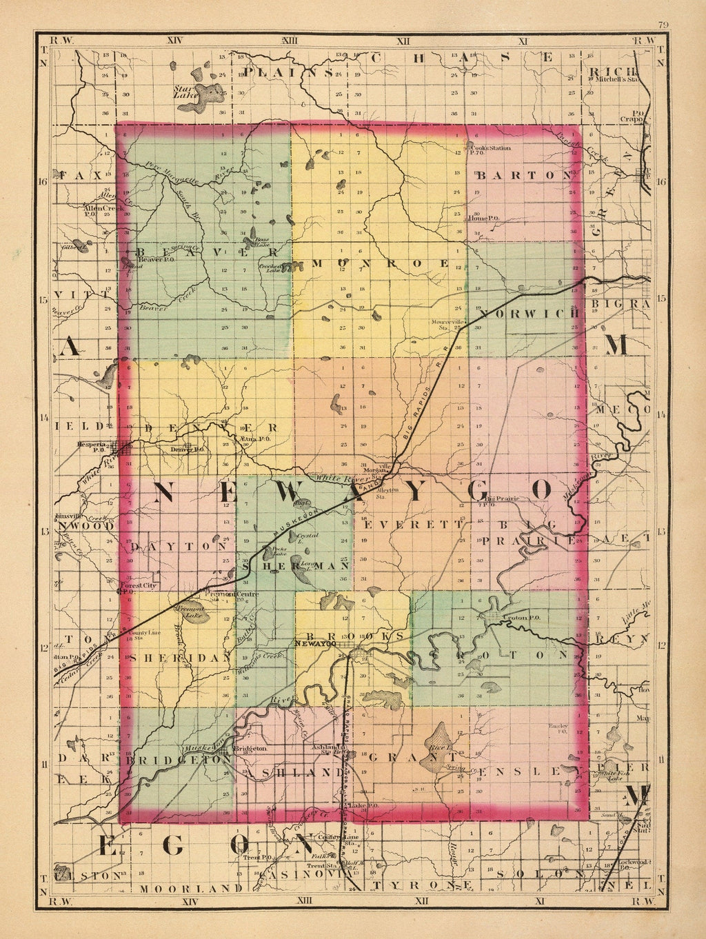 Vintage Map of Newaygo County, Michigan 1873