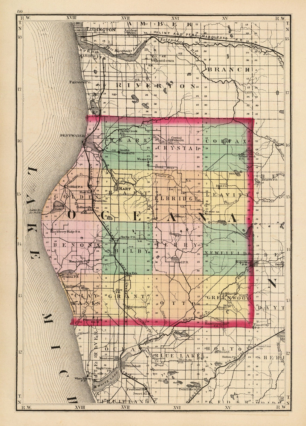 Vintage Map of Oceana County, Michigan 1873