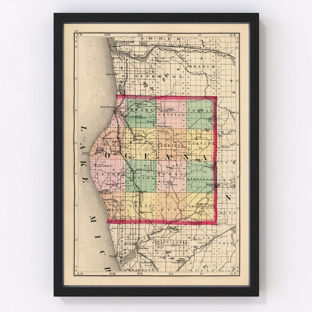 Vintage Map of Oceana County, Michigan 1873