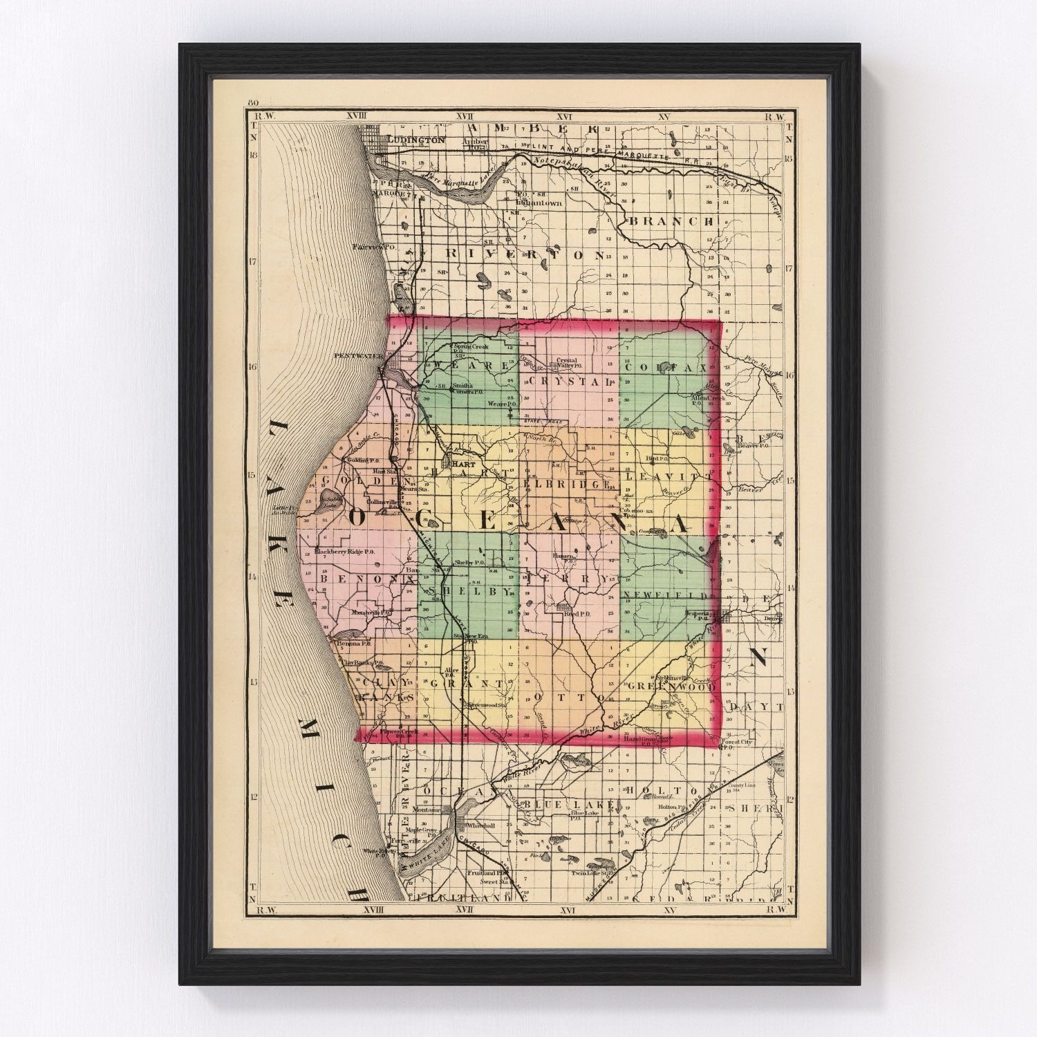 Vintage Map of Oceana County, Michigan 1873