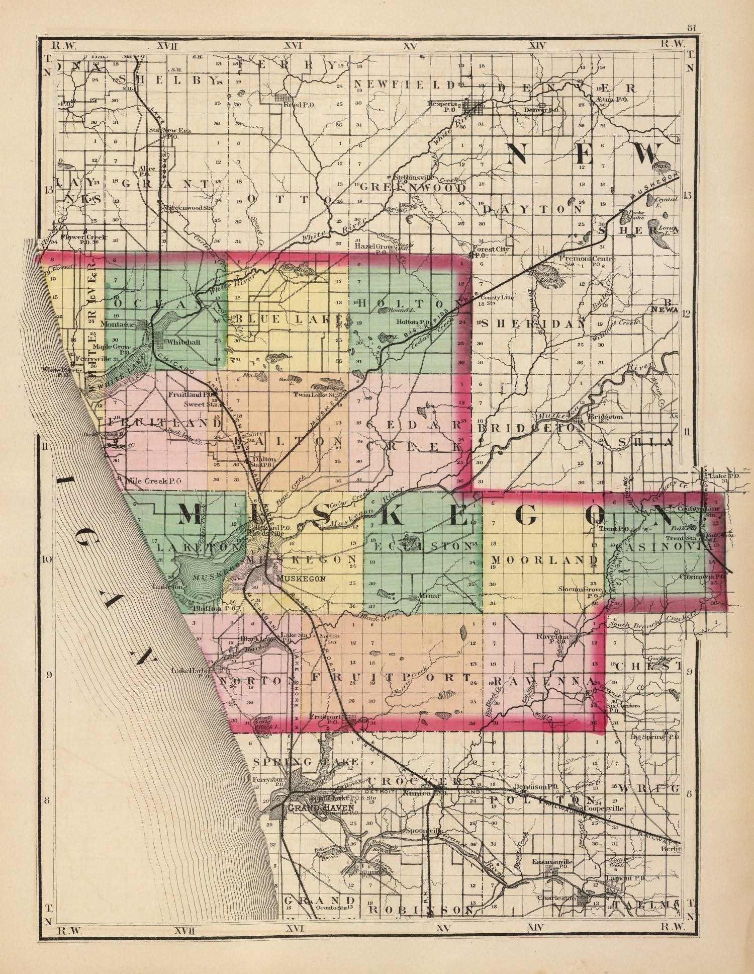 Vintage Map of Muskegon County, Michigan 1873
