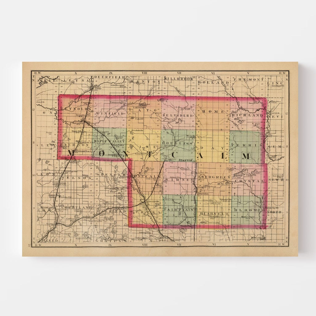 Vintage Map of Montcalm County, Michigan 1873