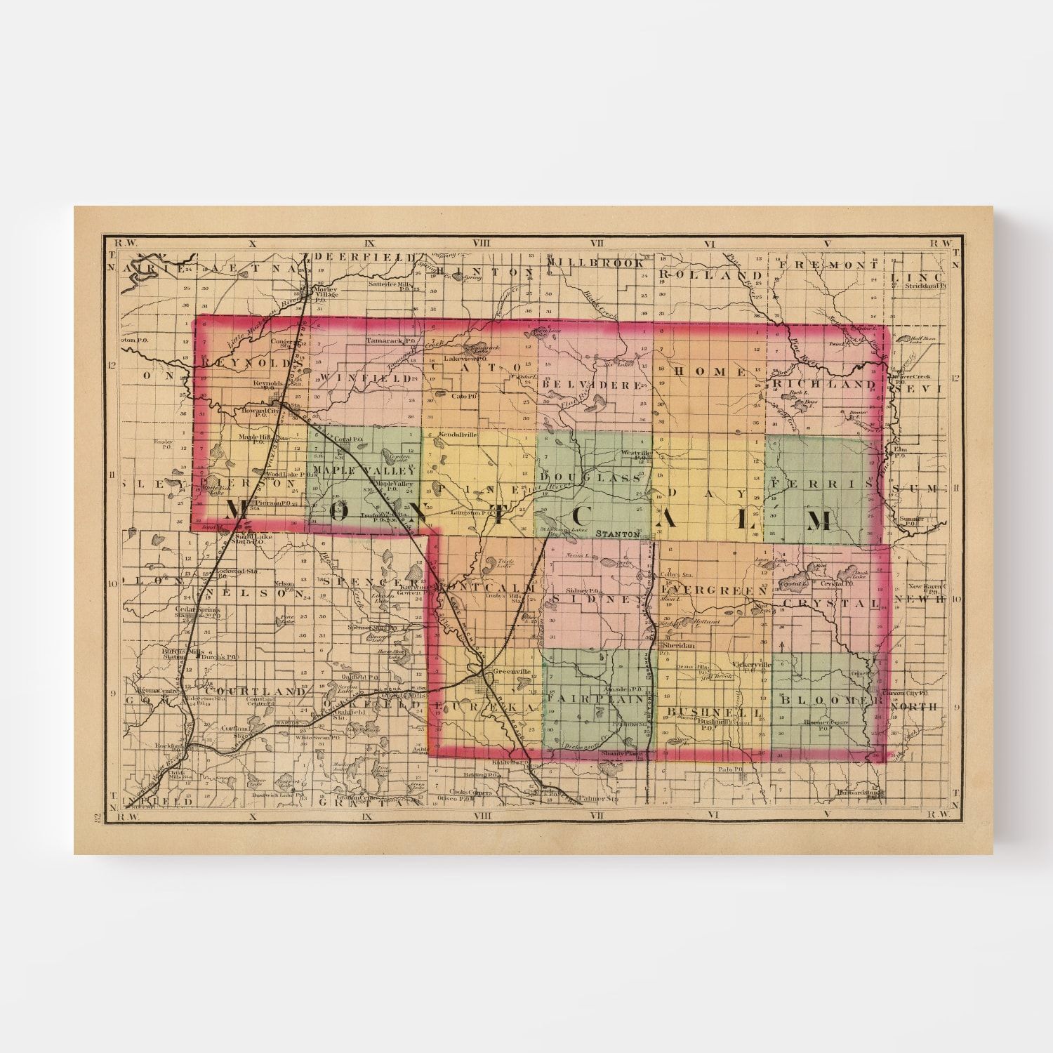 Vintage Map of Montcalm County, Michigan 1873