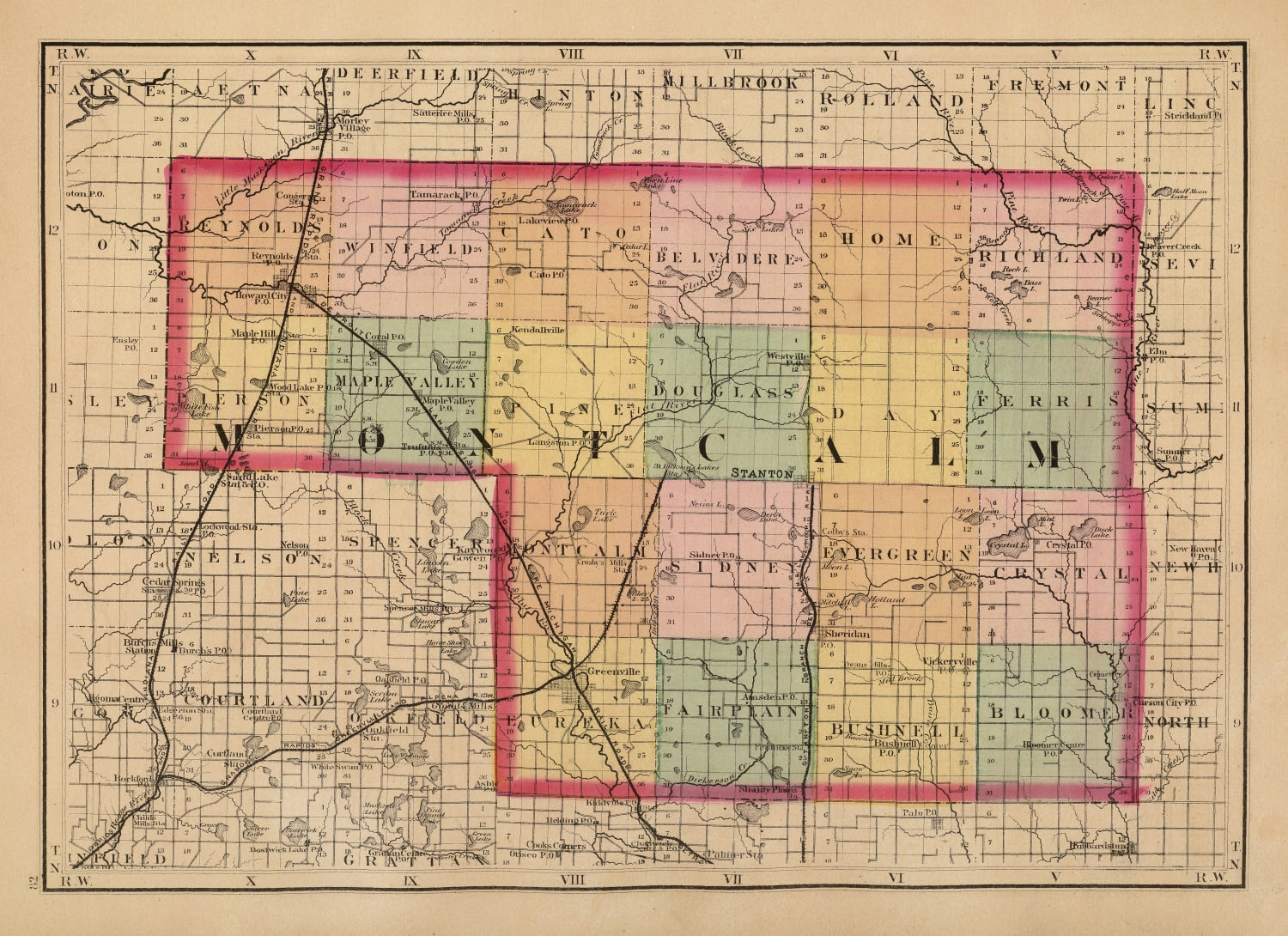 Vintage Map of Montcalm County, Michigan 1873