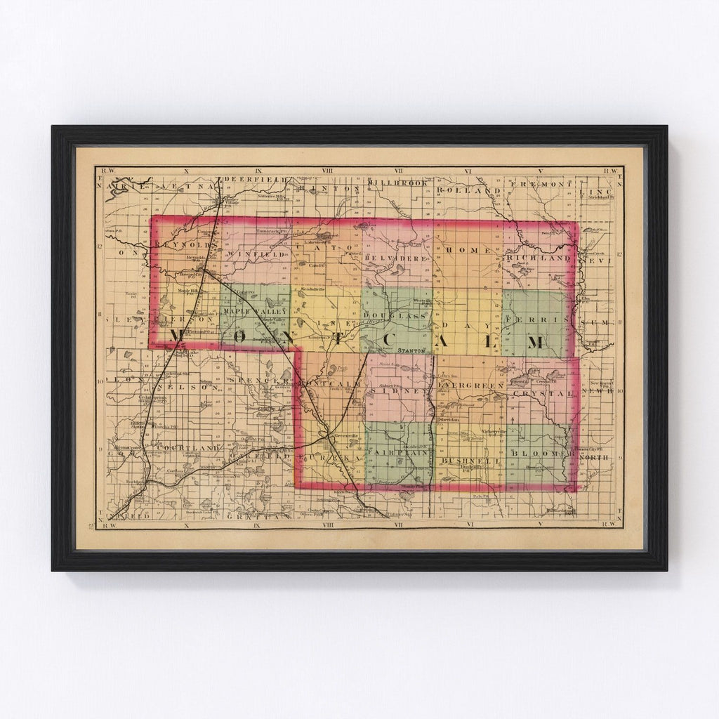 Vintage Map of Montcalm County, Michigan 1873