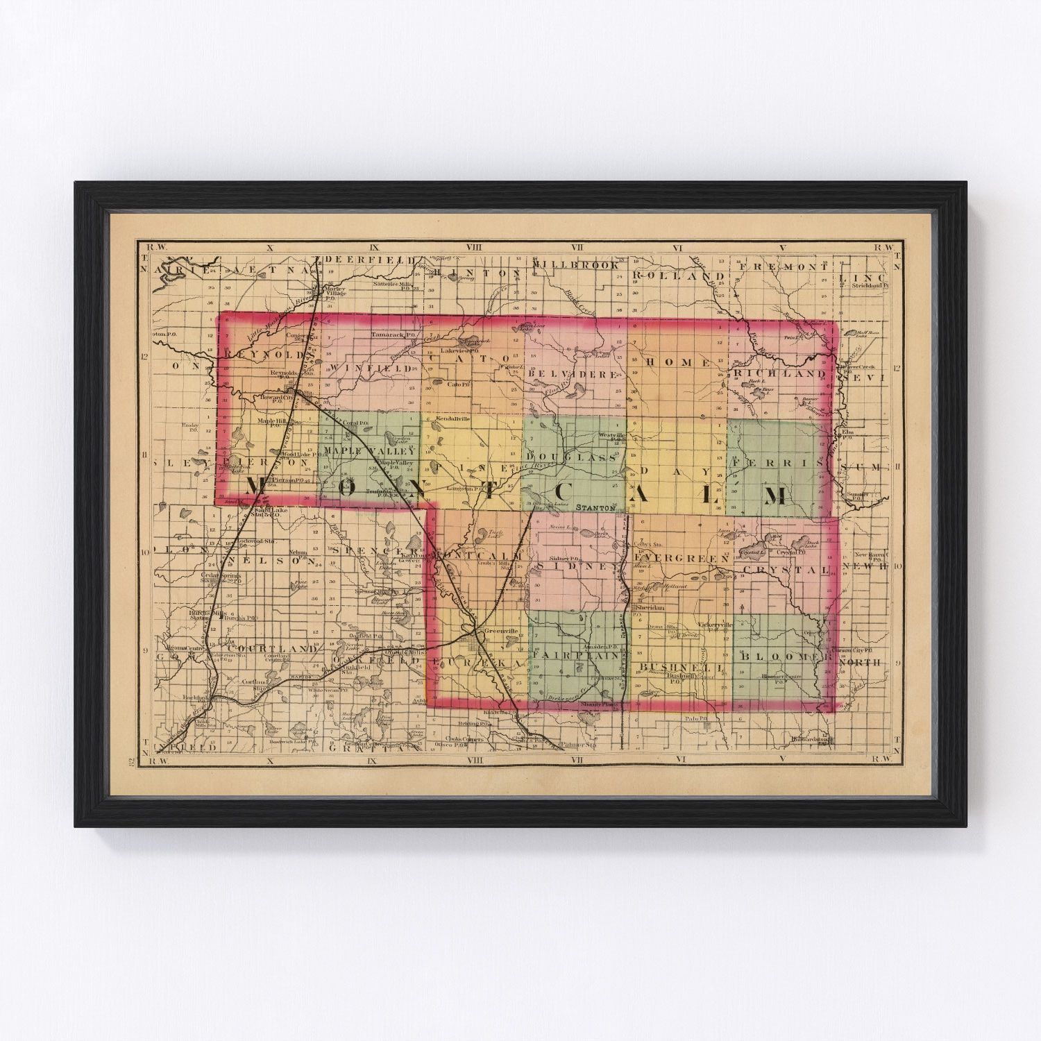 Vintage Map of Montcalm County, Michigan 1873