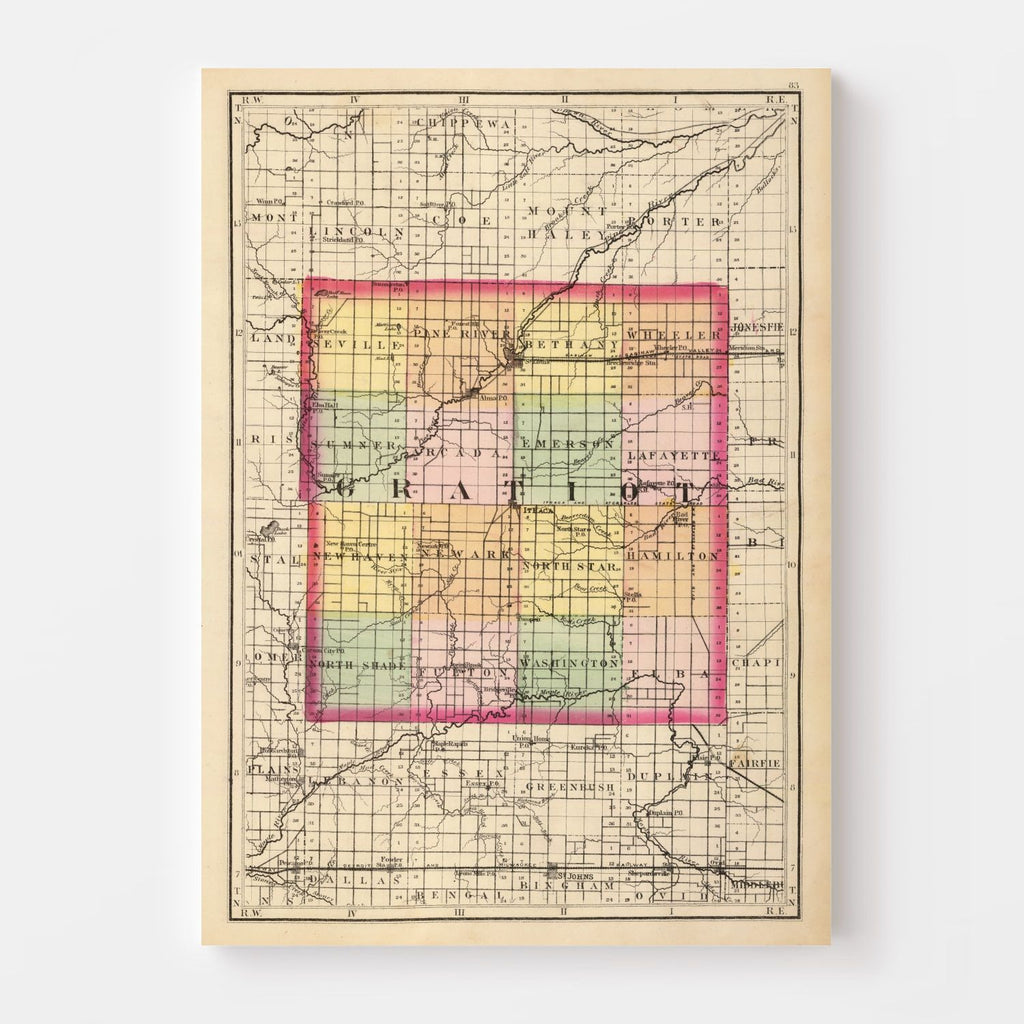 Vintage Map of Gratiot County, Michigan 1873