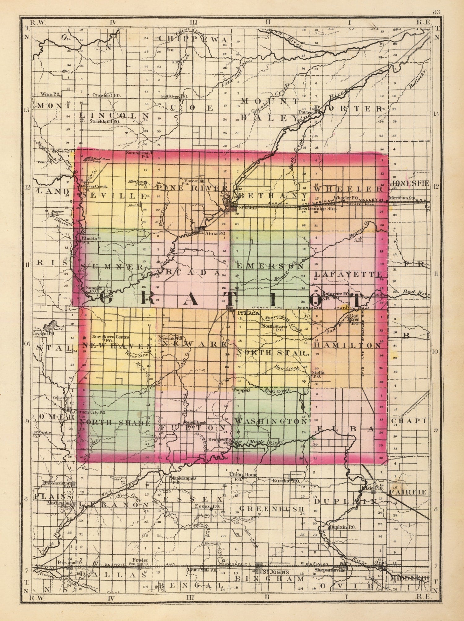Vintage Map of Gratiot County, Michigan 1873