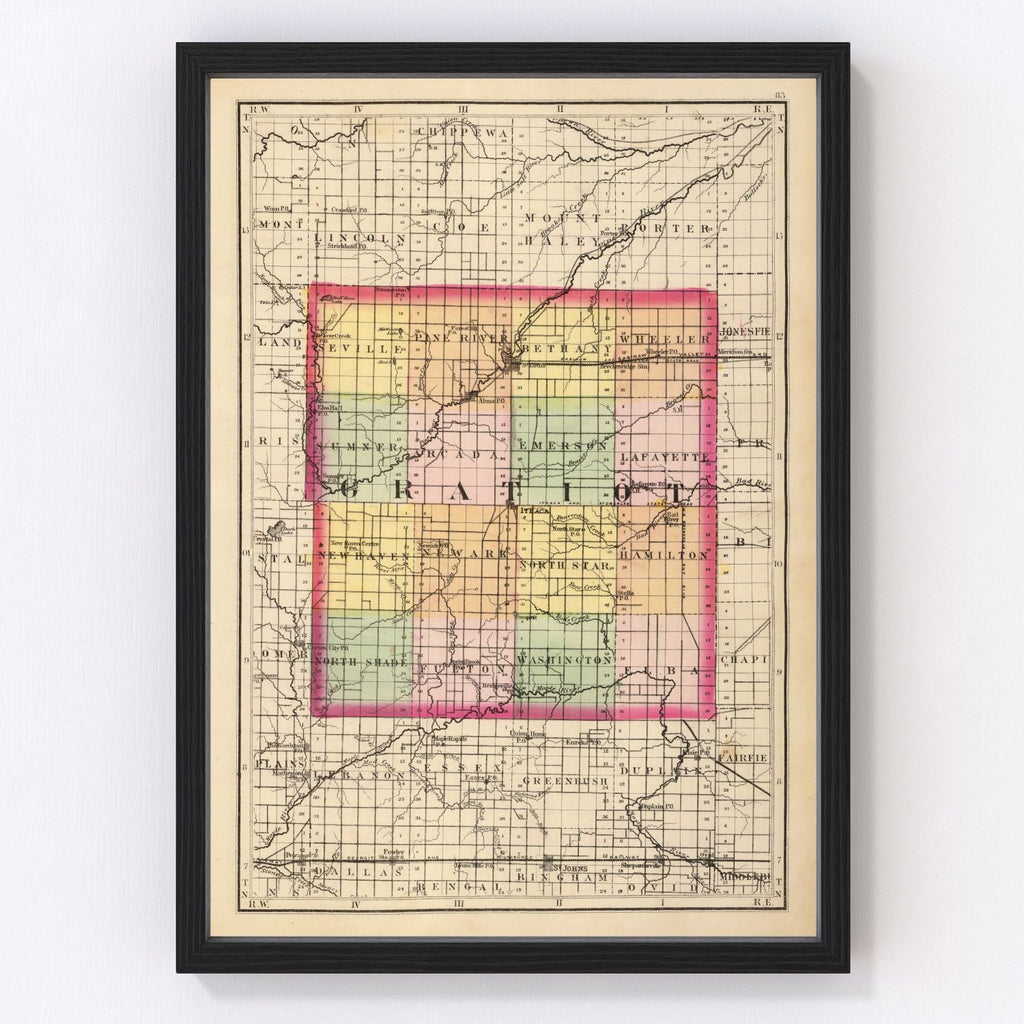 Vintage Map of Gratiot County, Michigan 1873