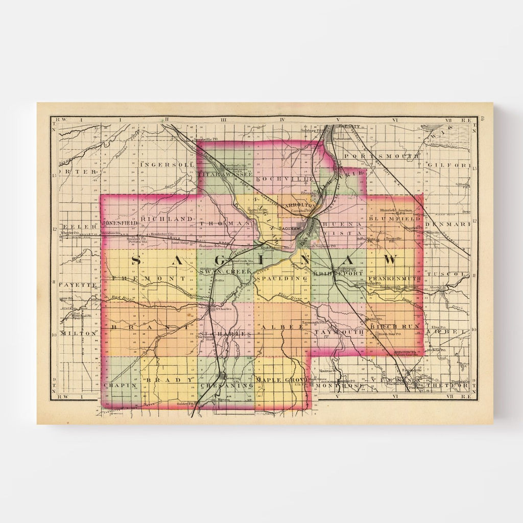 Vintage Map of Saginaw County, Michigan 1873
