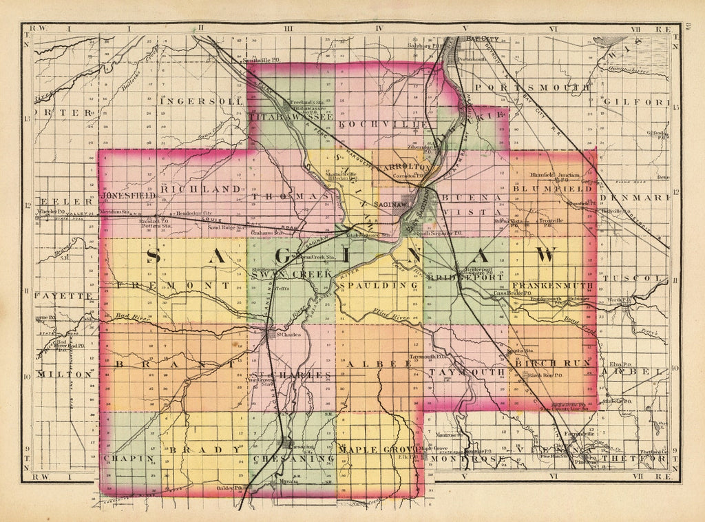 Vintage Map of Saginaw County, Michigan 1873