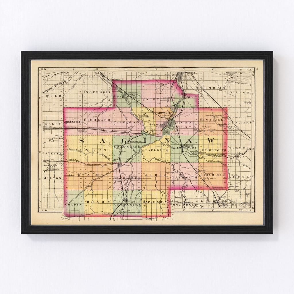 Vintage Map of Saginaw County, Michigan 1873