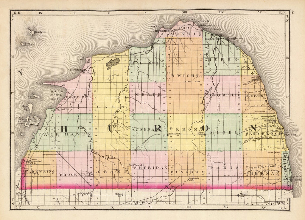 Vintage Map of Huron County, Michigan 1873