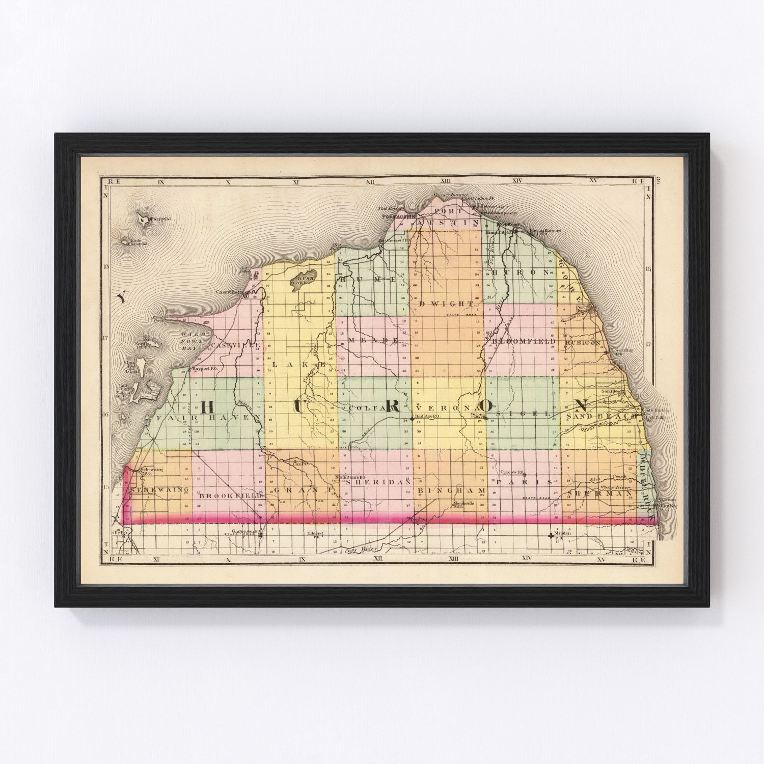 Vintage Map of Huron County, Michigan 1873