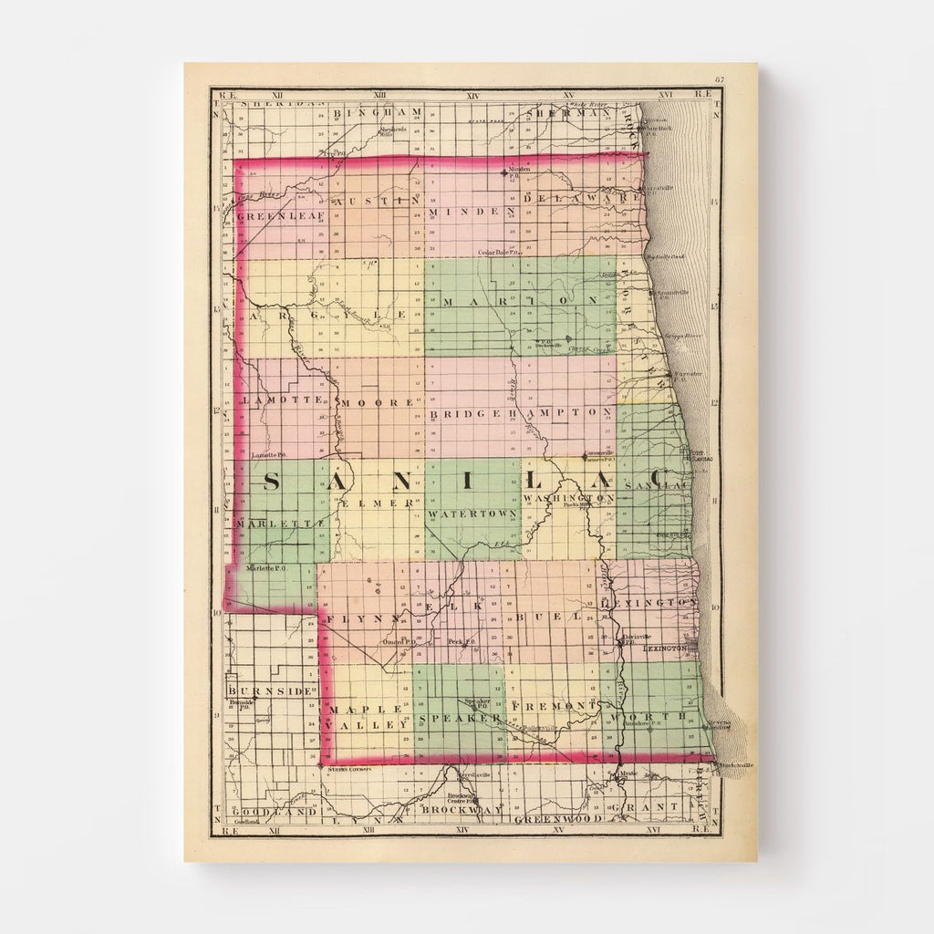 Vintage Map of Sanilac County, Michigan 1873