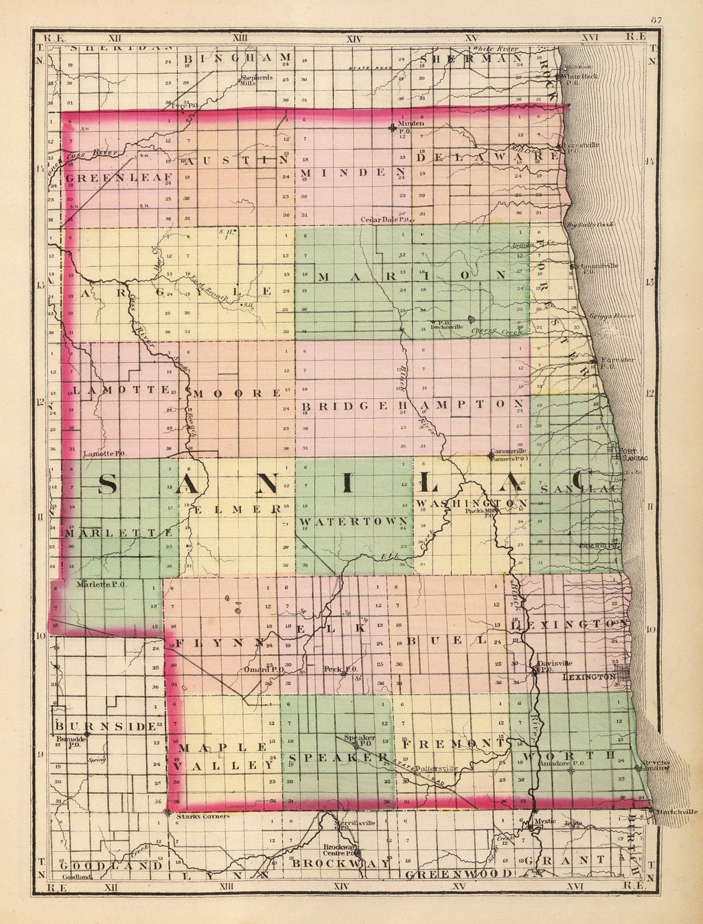 Vintage Map of Sanilac County, Michigan 1873