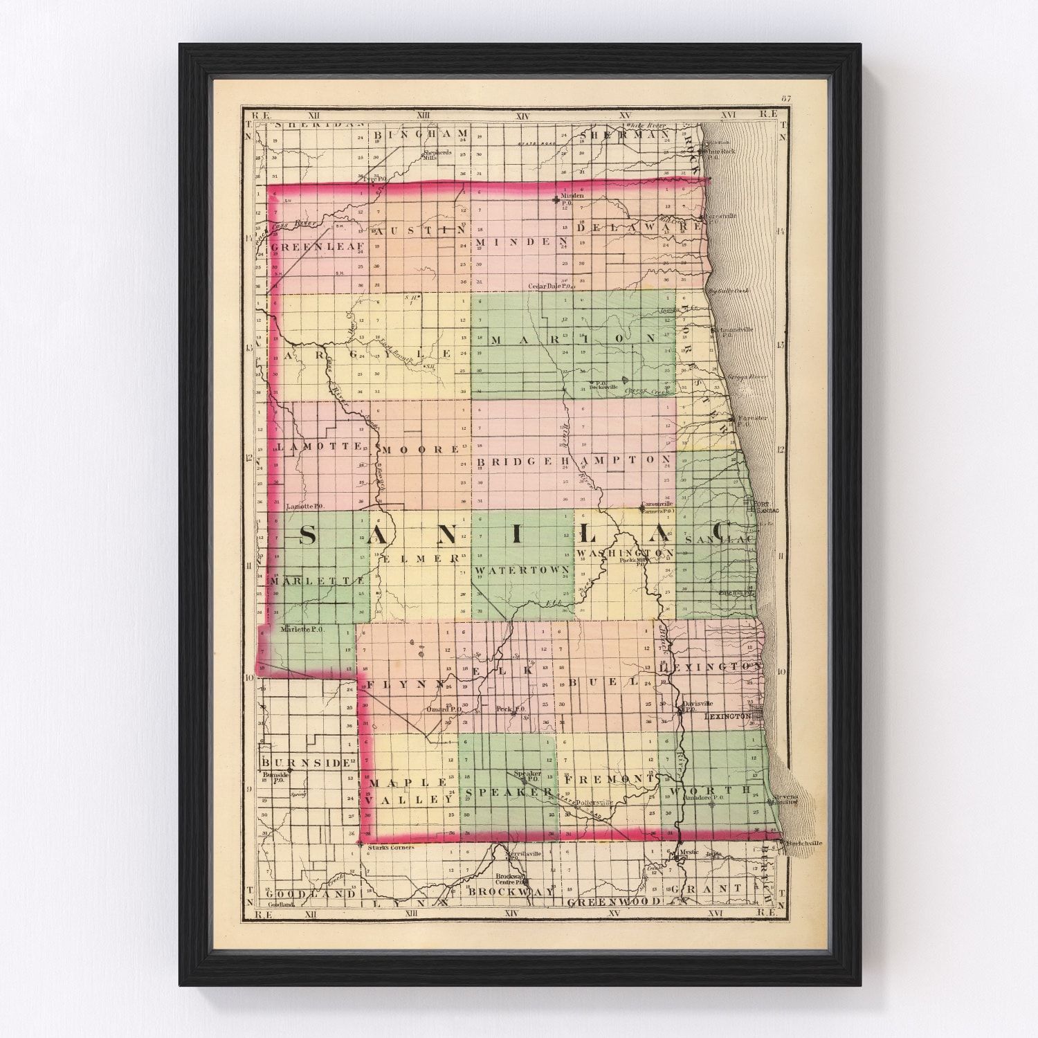 Vintage Map of Sanilac County, Michigan 1873