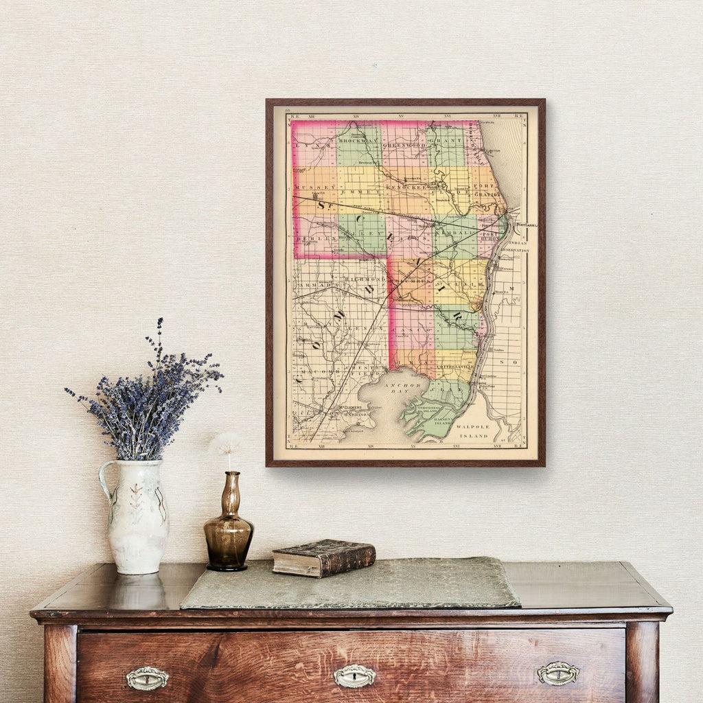 Vintage Map of St. Clair County, Michigan 1873
