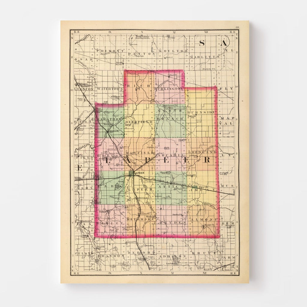 Vintage Map of Lapeer County, Michigan 1873