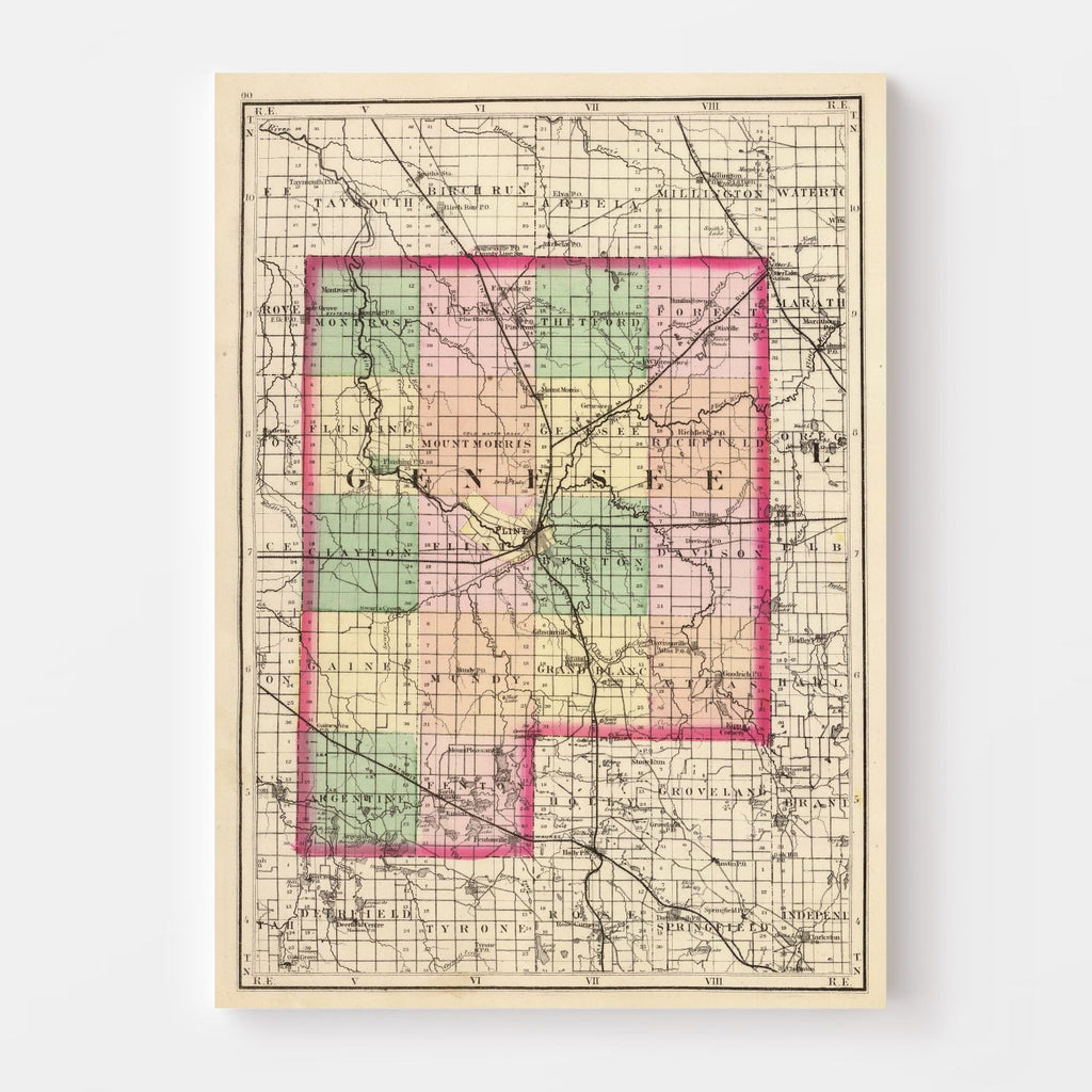 Vintage Map of Genesee County, Michigan 1873