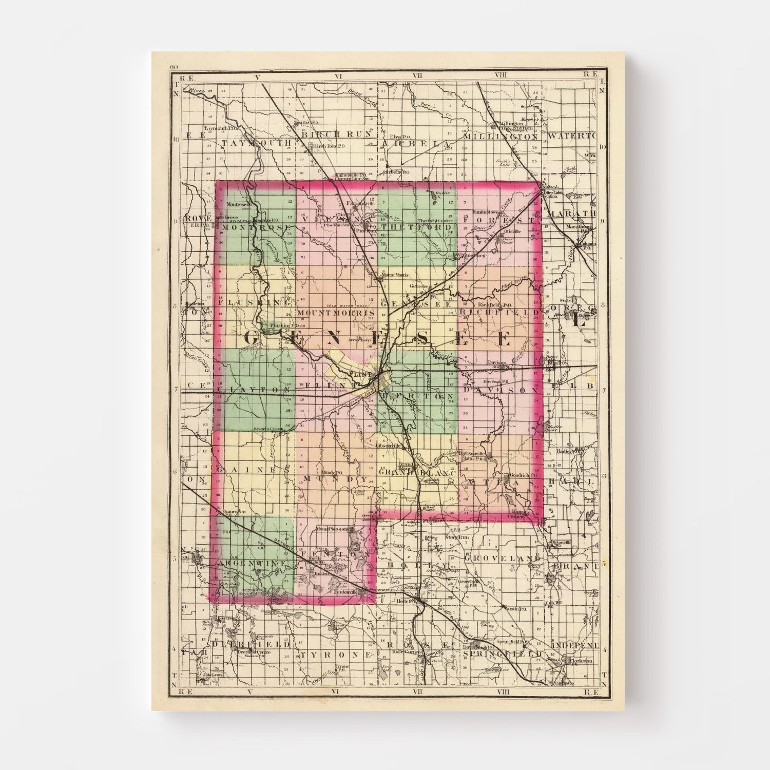 Vintage Map of Genesee County, Michigan 1873