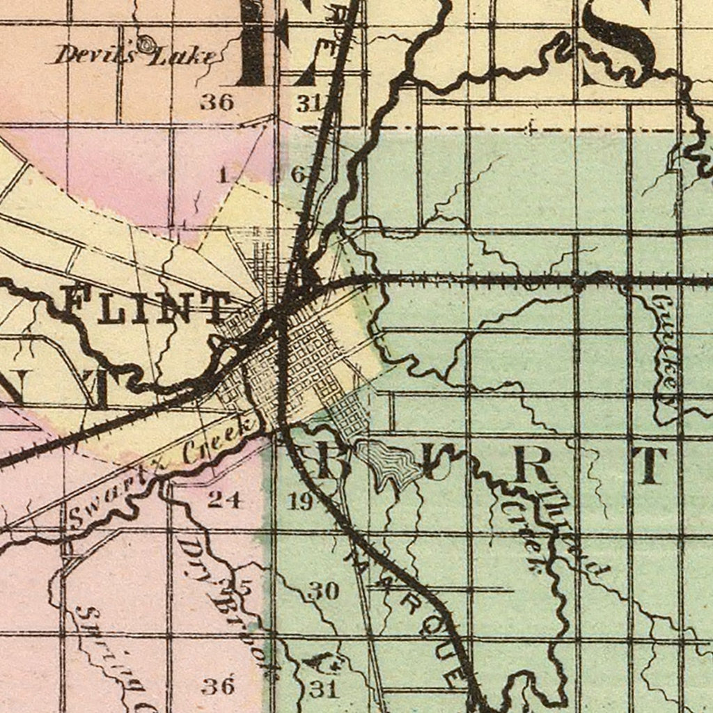 Vintage Map of Genesee County, Michigan 1873