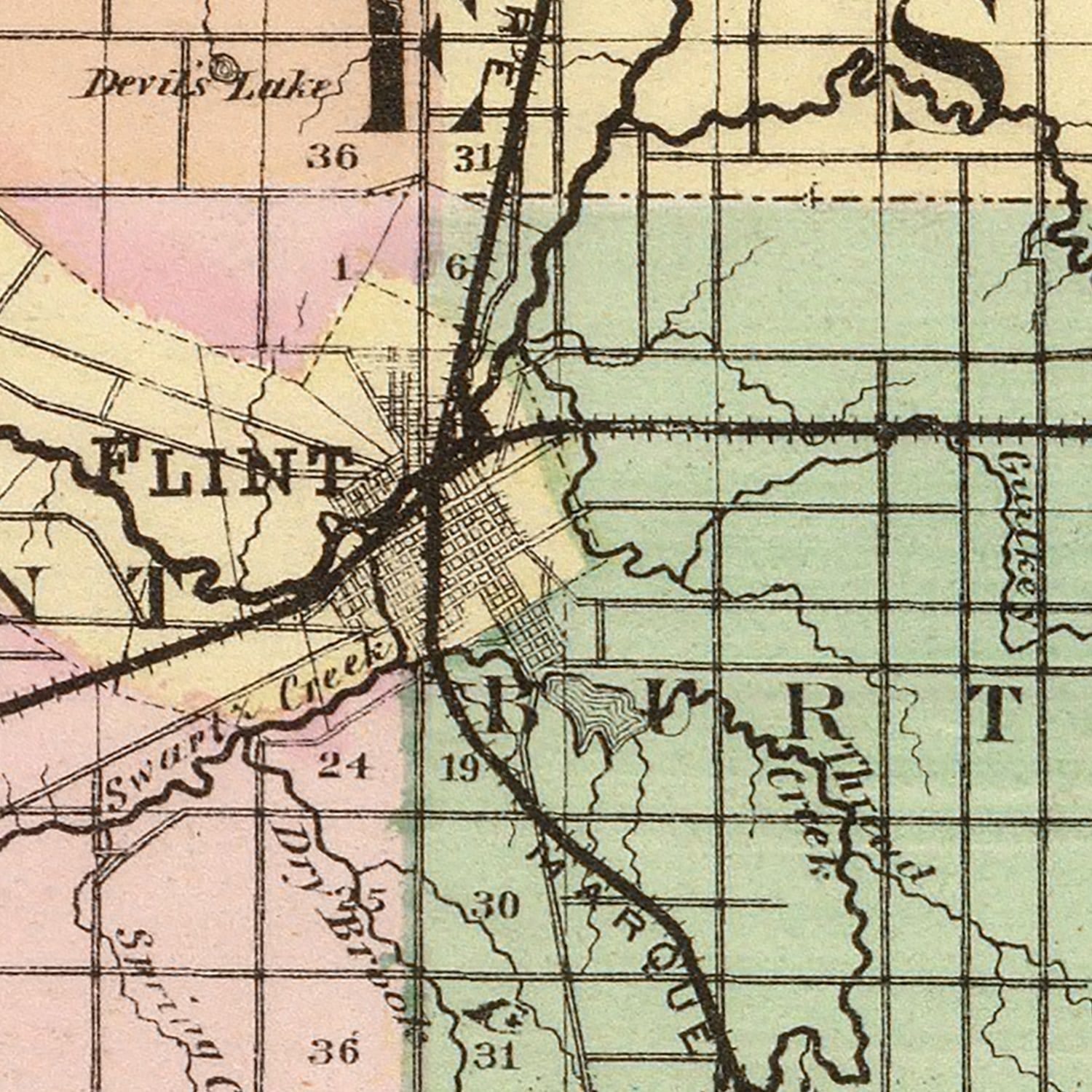 Vintage Map of Genesee County, Michigan 1873