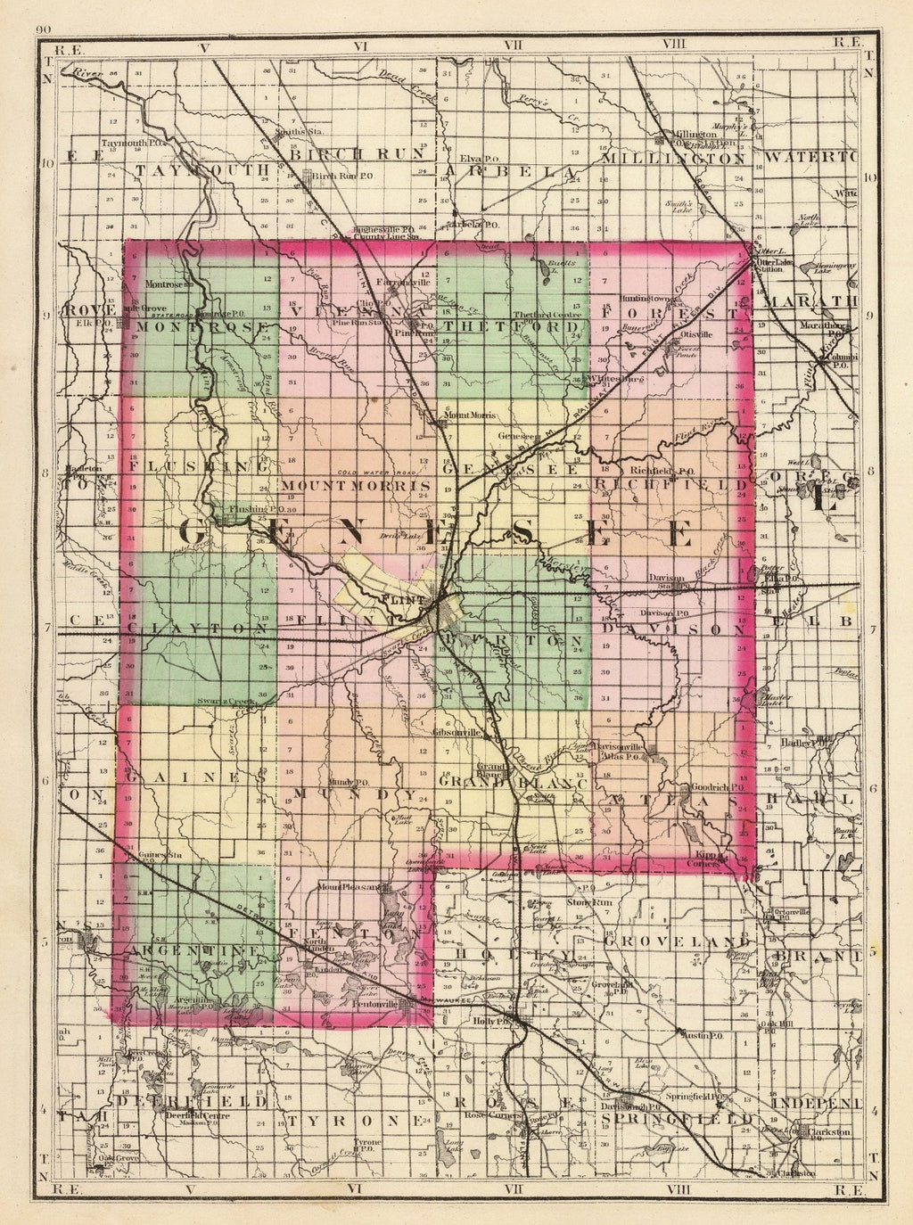 Vintage Map of Genesee County, Michigan 1873