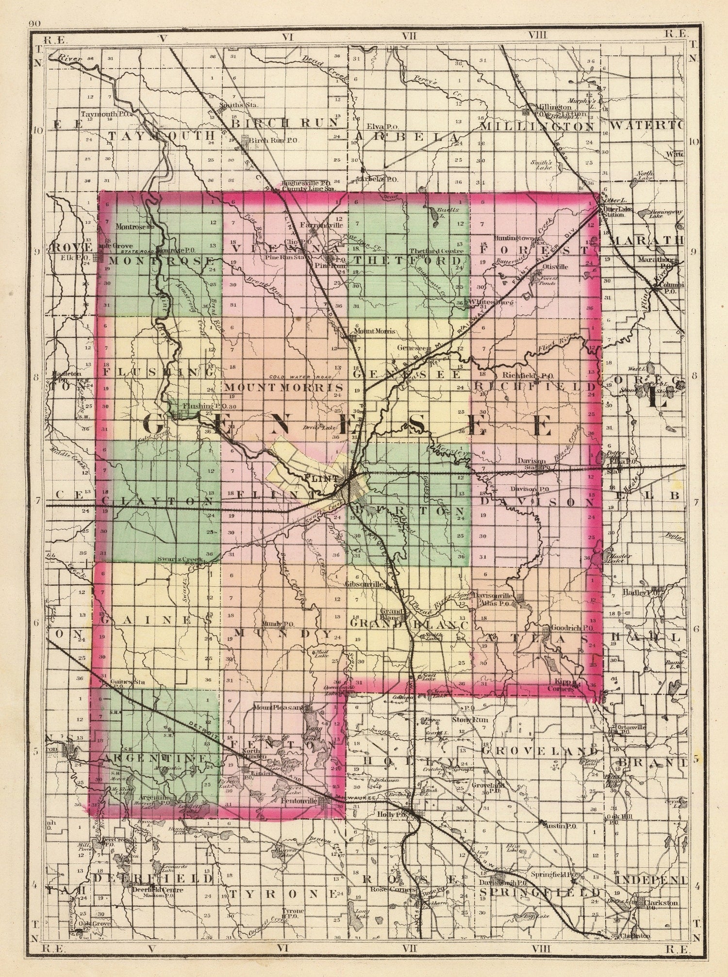 Vintage Map of Genesee County, Michigan 1873